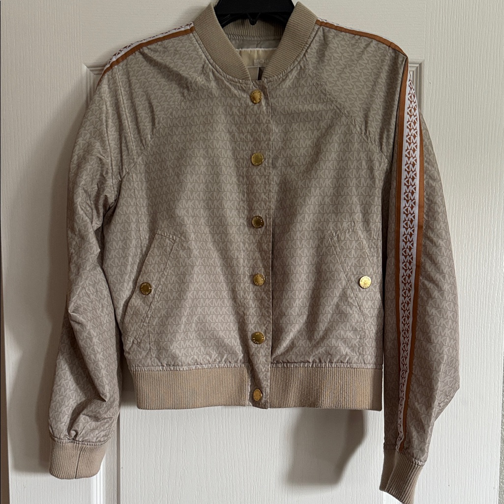 Michael Kors Tan Bomber Jacket With Gold Accents